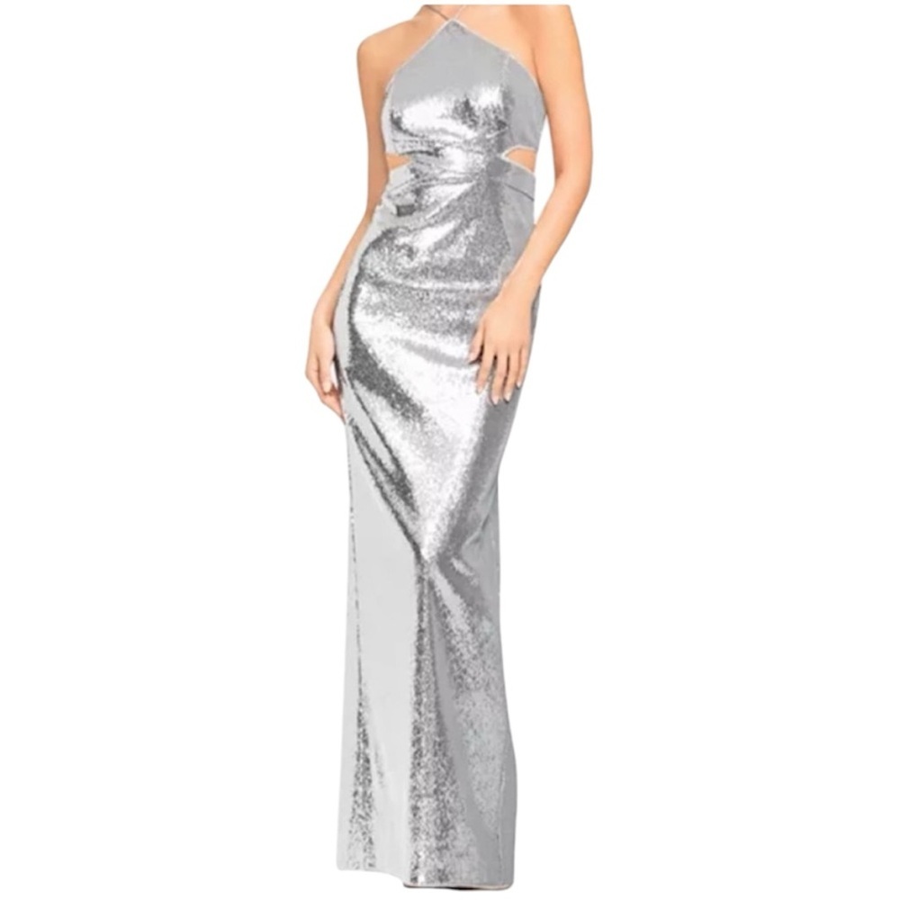 Aidan Mattox Halter Cut Out Maxi Sequin Dress